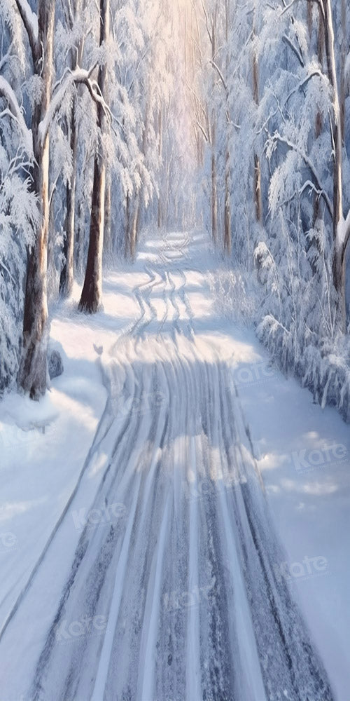 Kate Sweep Mur-à-Sol Hiver Neige Route Arbres Toile de fond conçue par Chain Photographie - Kate Backdrop FR