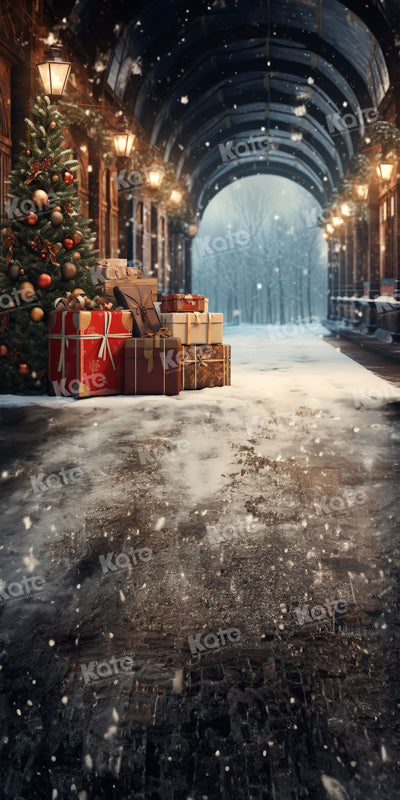 Kate Balayage Noël Neige Quai Cadeaux Toile de fond pour la photographie