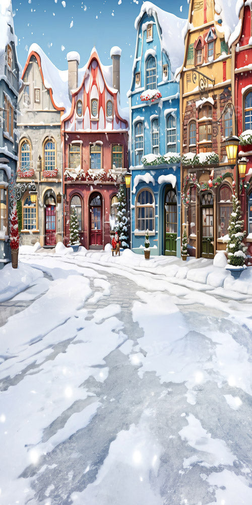 Kate Sweep Mur-à-Sol Noël Hiver Ville enneigée Maison Toile de fond conçue par Emetselch - Kate Backdrop FR