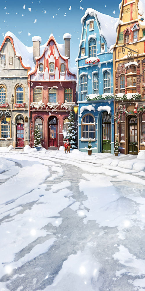 Kate Sweep Mur-à-Sol Noël Hiver Ville enneigée Maison Toile de fond conçue par Emetselch - Kate Backdrop FR