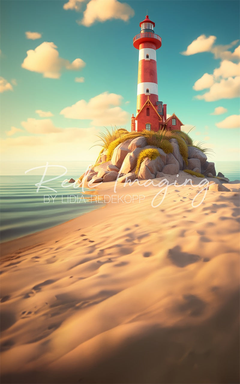 Kate Sweep Mur-à-Sol Plage Phare Été Toile de fond conçue par Lidia Redekopp - Kate Backdrop FR