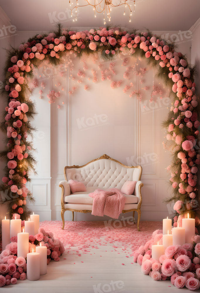 Kate Printemps Saint Valentin Rose Bougies Canapé Toile de fond pour la photographie - Kate Backdrop FR