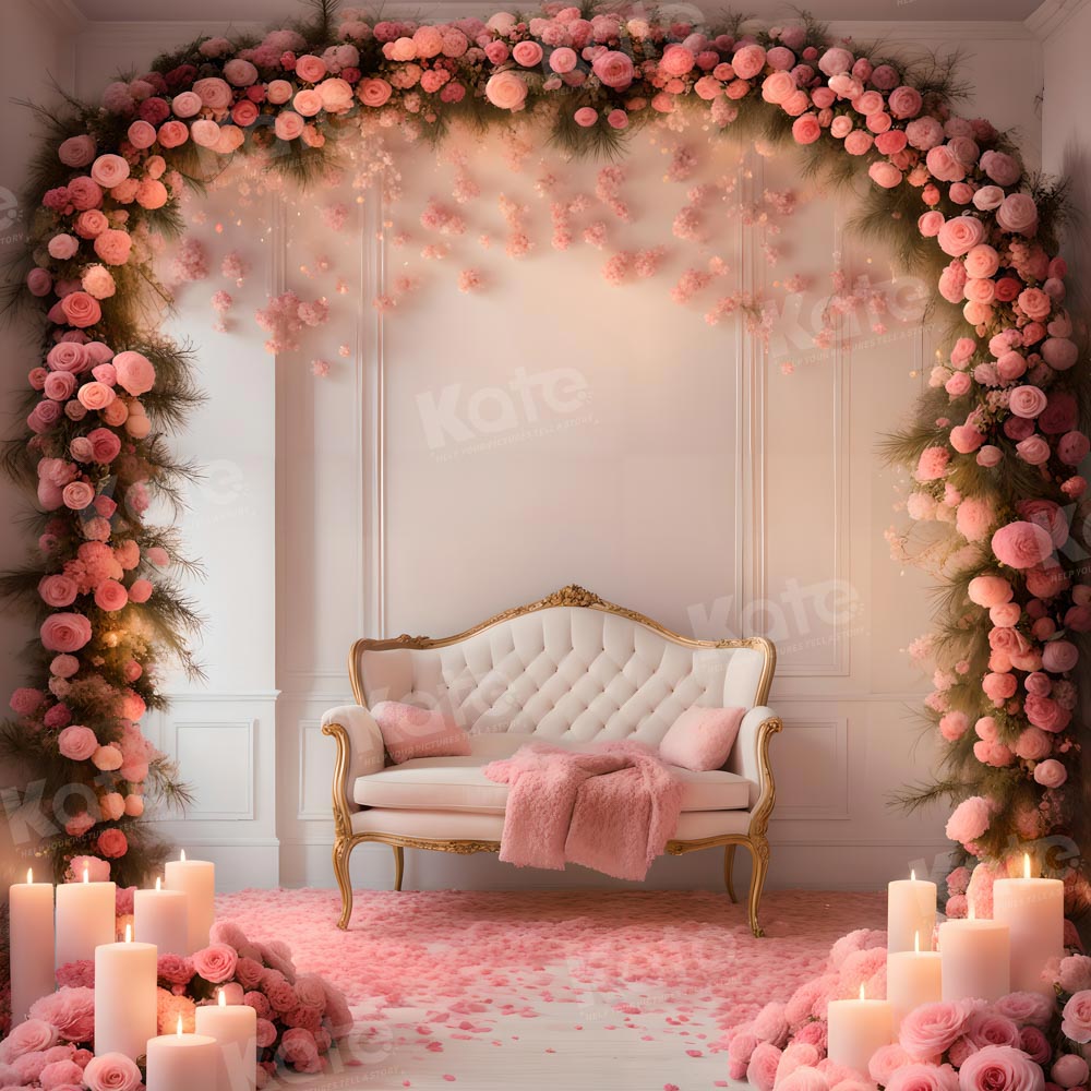 Kate Printemps Saint Valentin Rose Bougies Canapé Toile de fond pour la photographie