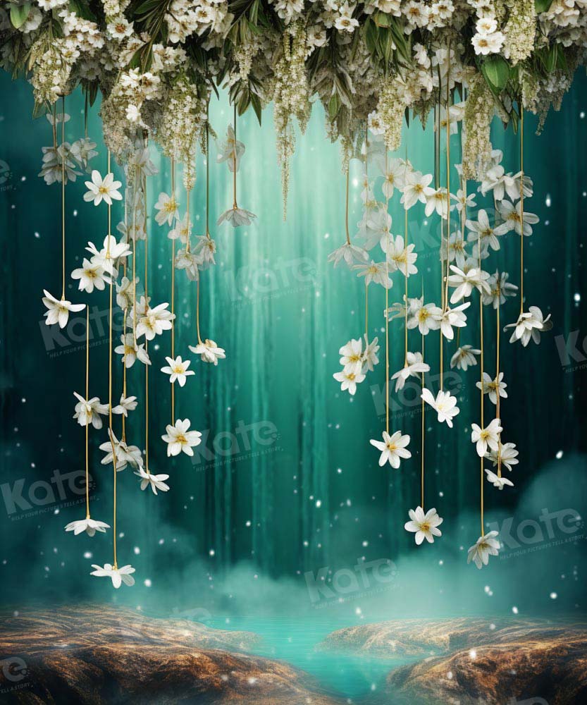 Kate Printemps Vert Brume d'eau Fleurs Toile de fond conçue par GQ - Kate Backdrop FR