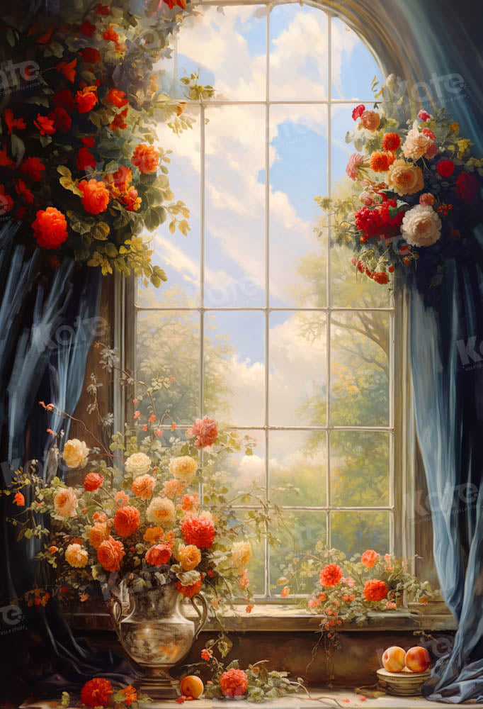 Kate Saint-Valentin Fleurs Fenêtre en arc Rideau Toile de fond conçue par GQ