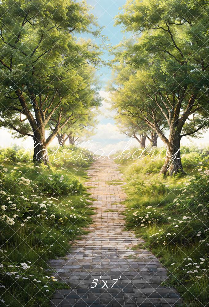 Kate Printemps Vert Arbres Herbe Chemin Toile de fond conçue par Chain Photographie - Kate Backdrop FR