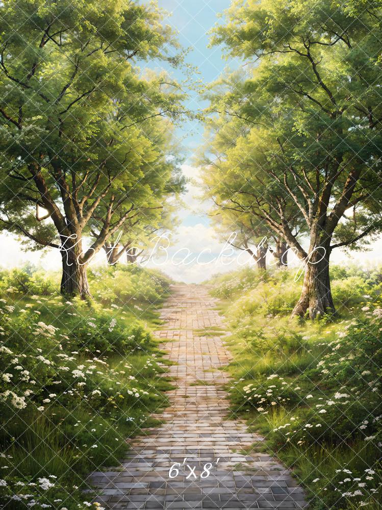 Kate Printemps Vert Arbres Herbe Chemin Toile de fond conçue par Chain Photographie - Kate Backdrop FR