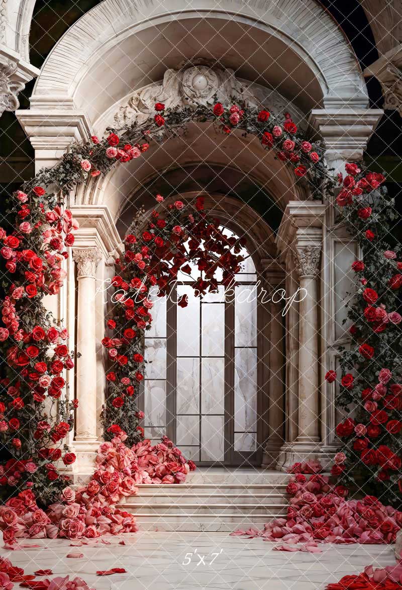Kate Saint Valentin Arche de fleurs Rouge Palais Toile de fond conçue par Chain Photographie - Kate Backdrop FR