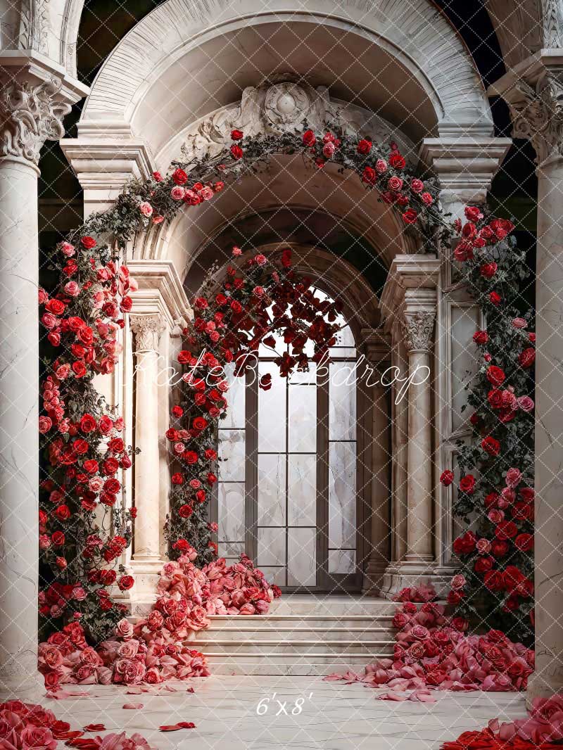 Kate Saint Valentin Arche de fleurs Rouge Palais Toile de fond conçue par Chain Photographie - Kate Backdrop FR
