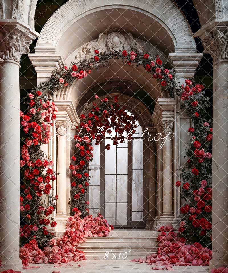 Kate Saint Valentin Arche de fleurs Rouge Palais Toile de fond conçue par Chain Photographie - Kate Backdrop FR