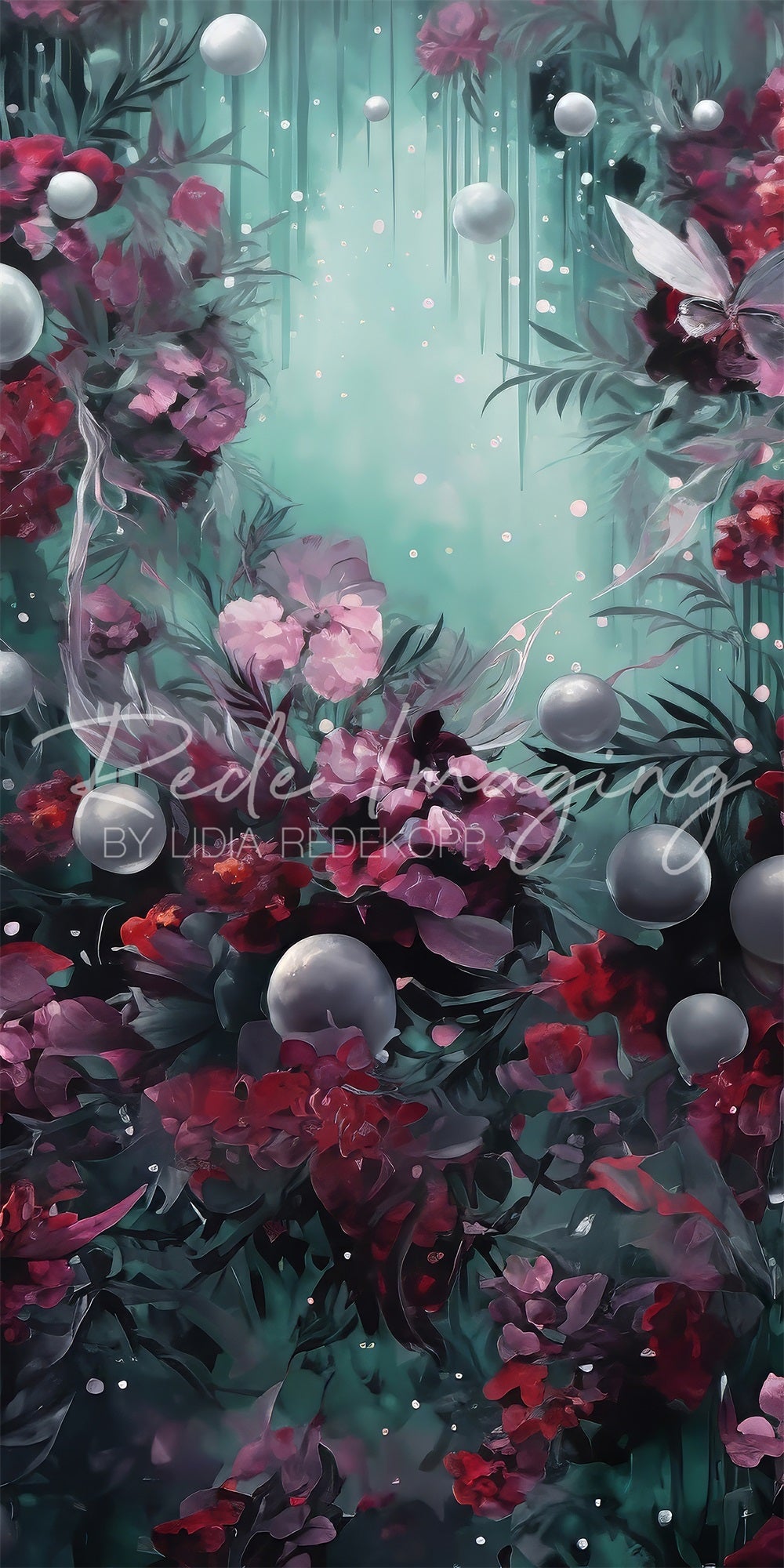 Kate Sweep Mur-à-Sol Floral Mystique Vert foncé Toile de fond conçue par Lidia Redekopp - Kate Backdrop FR