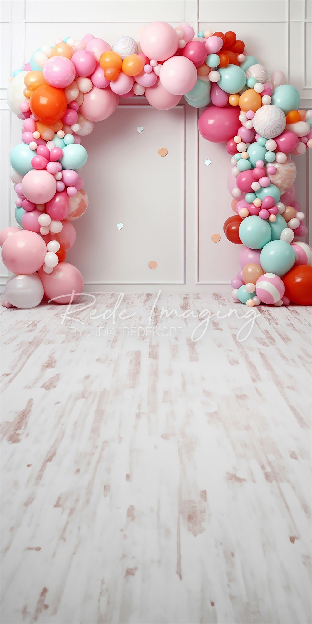 Kate Sweep Mur-à-Sol Anniversaire Rose Arche de ballons Toile de fond conçue par Lidia Redekopp - Kate Backdrop FR