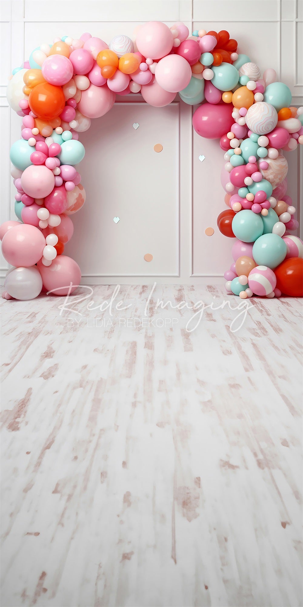 Kate Sweep Mur-à-Sol Anniversaire Rose Arche de ballons Toile de fond conçue par Lidia Redekopp - Kate Backdrop FR