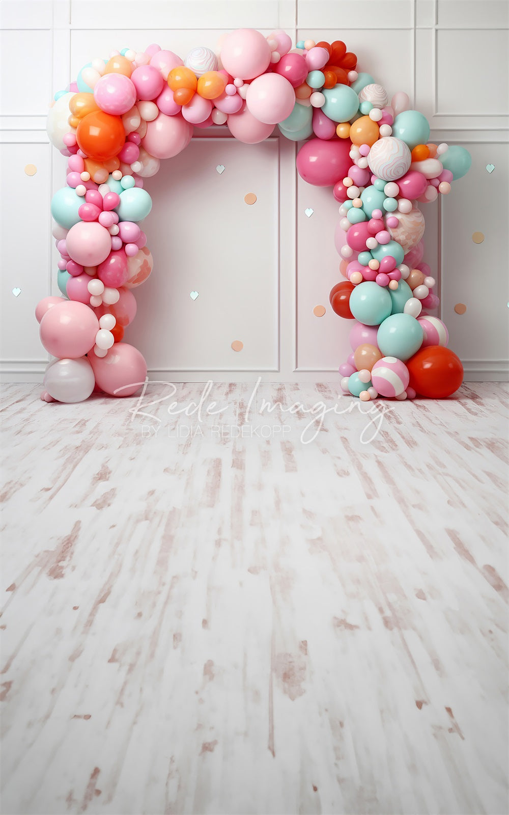 Kate Sweep Mur-à-Sol Anniversaire Rose Arche de ballons Toile de fond conçue par Lidia Redekopp - Kate Backdrop FR