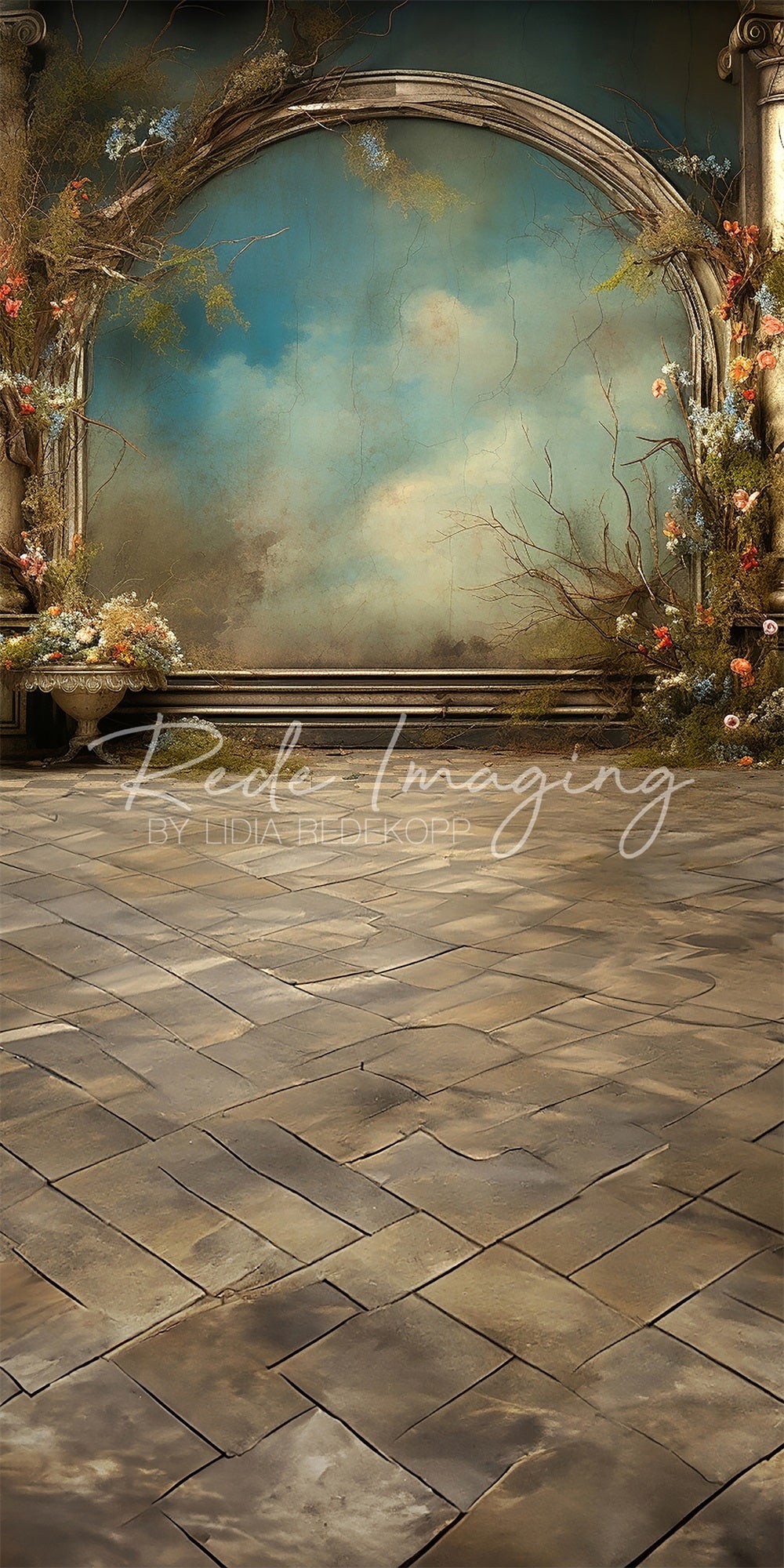 Kate Sweep Mur-à-Sol Urbain Art Arche Fleurs Toile de fond conçue par Lidia Redekopp - Kate Backdrop FR