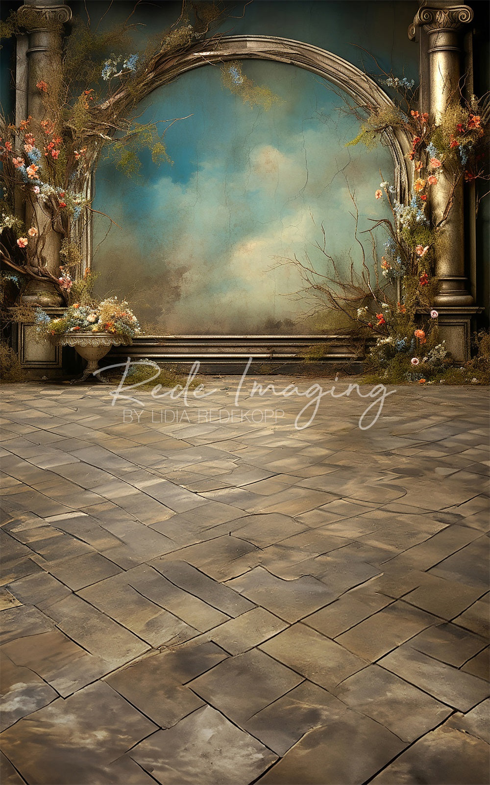 Kate Sweep Mur-à-Sol Urbain Art Arche Fleurs Toile de fond conçue par Lidia Redekopp - Kate Backdrop FR
