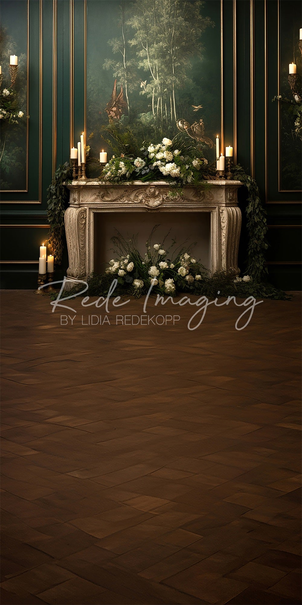 Kate Sweep Mur-à-Sol Bougie Cheminée Rétro Floral Toile de fond conçue par Lidia Redekopp - Kate Backdrop FR