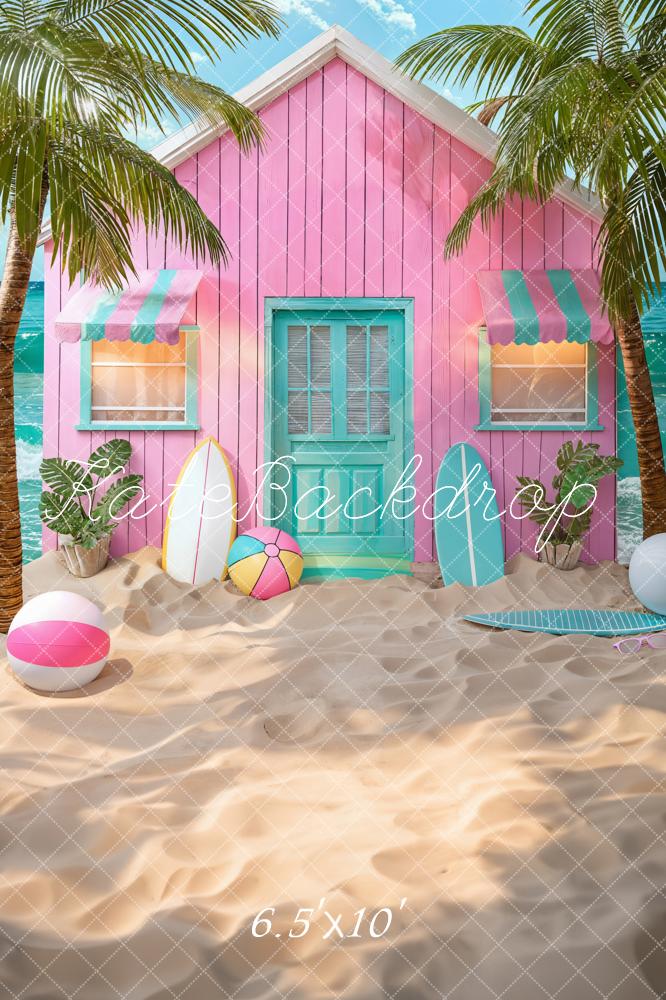 Kate Été Maison Cocotier Planche de surf Plage Toile de fond conçue par Chain Photographie - Kate Backdrop FR