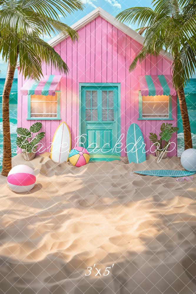 Kate Été Maison Cocotier Planche de surf Plage Toile de fond conçue par Chain Photographie - Kate Backdrop FR