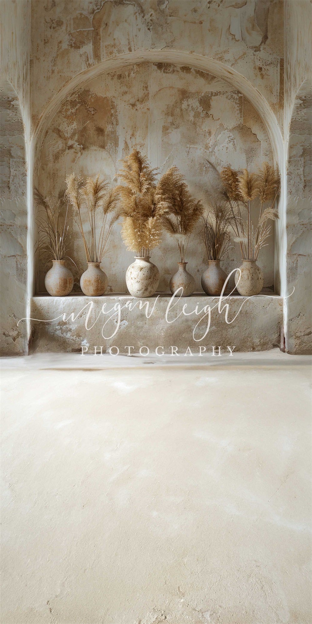 Kate Sweep Mur-à-Sol Bohème Plâtre Arche Roseau Beige Toile de fond conçue par Megan Leigh - Kate Backdrop FR