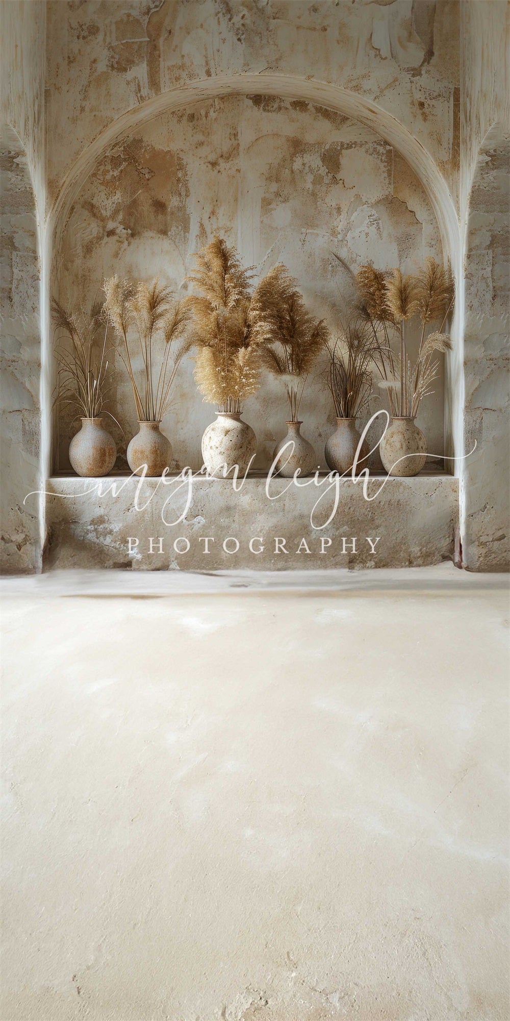 Kate Sweep Mur-à-Sol Bohème Plâtre Arche Roseau Beige Toile de fond conçue par Megan Leigh - Kate Backdrop FR