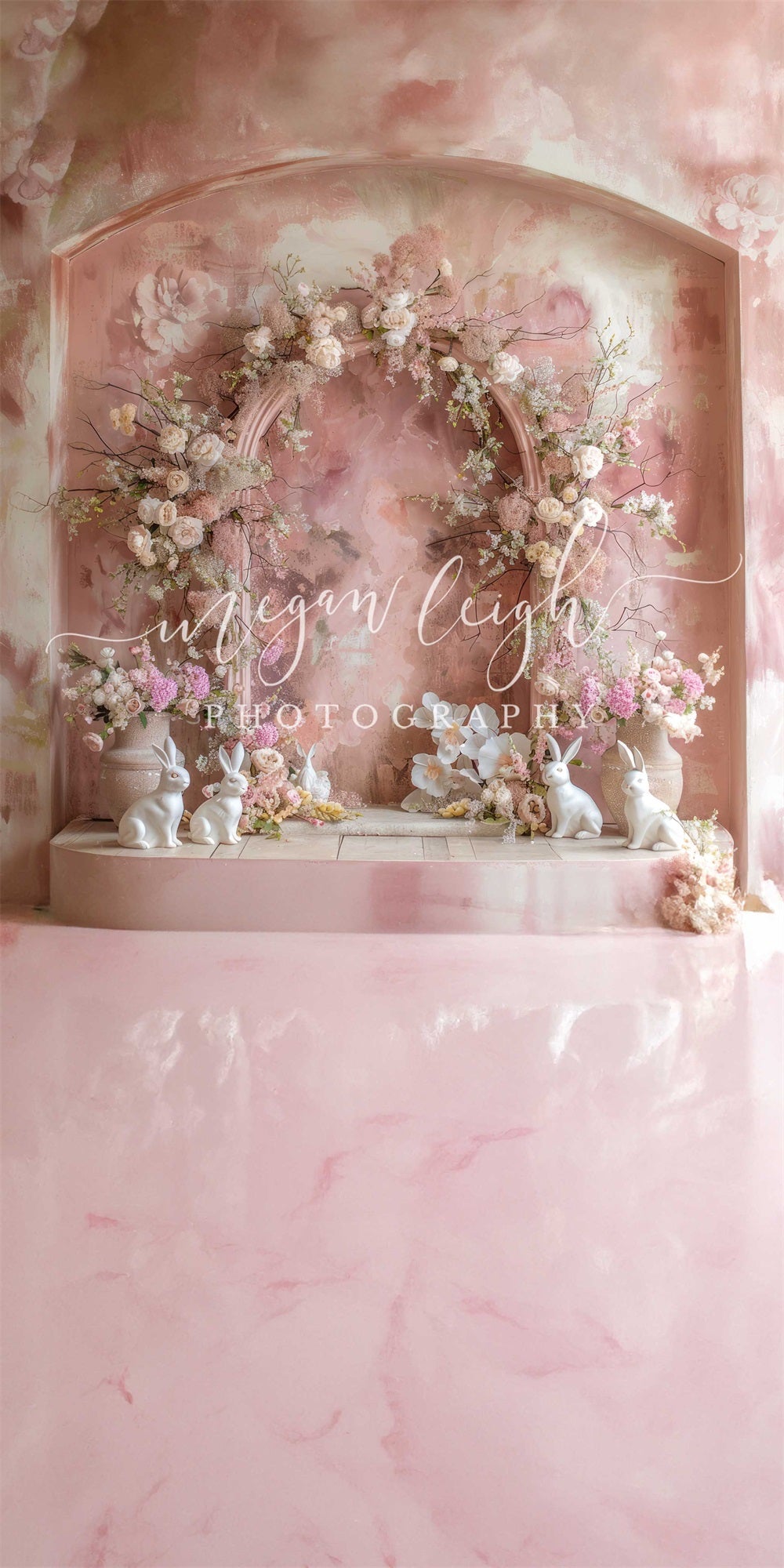 Kate Sweep Mur-à-Sol Marbre Rose Lapin Arche Toile de fond conçue par Megan Leigh - Kate Backdrop FR