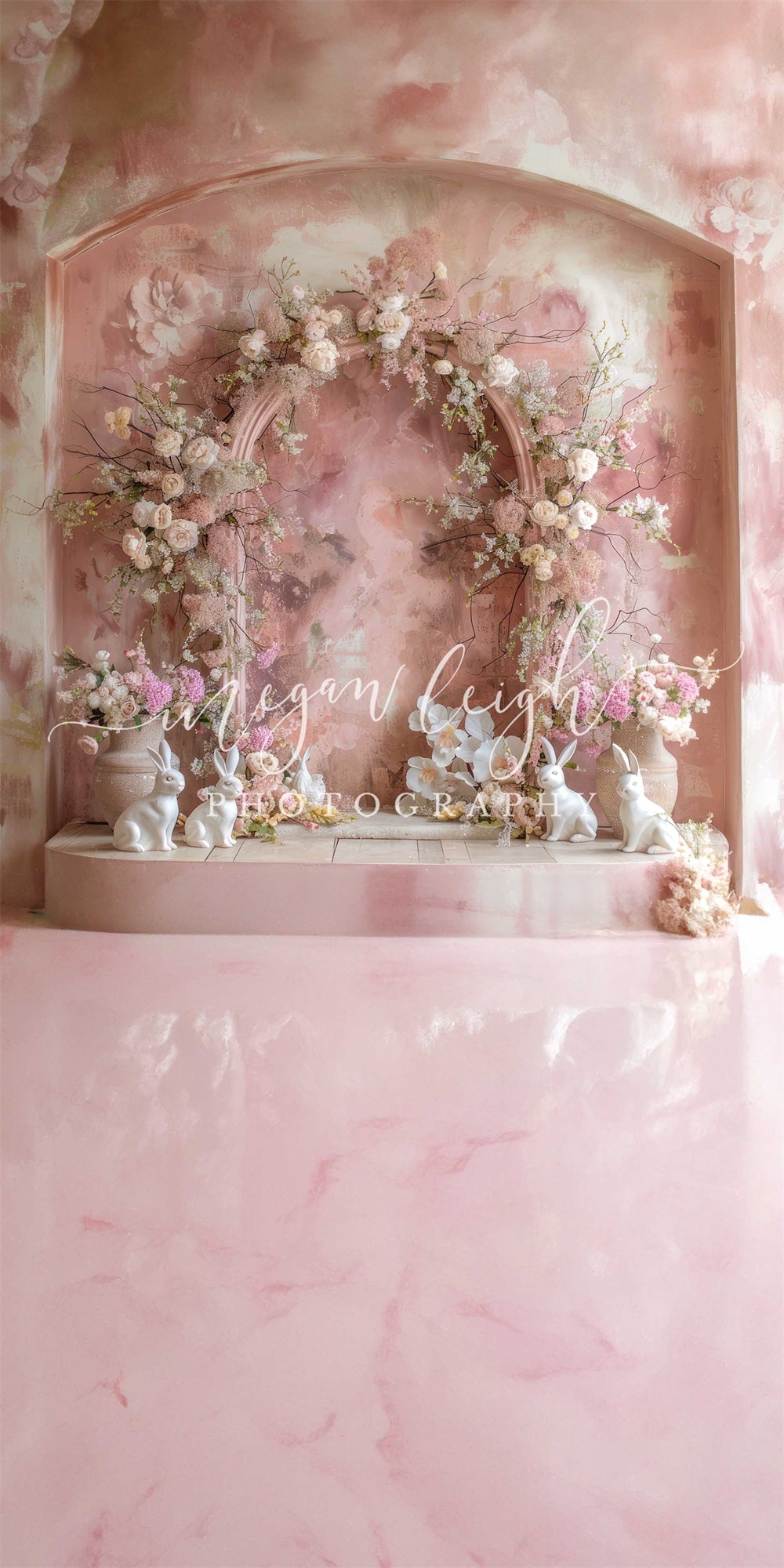 Kate Sweep Mur-à-Sol Marbre Rose Lapin Arche Toile de fond conçue par Megan Leigh - Kate Backdrop FR