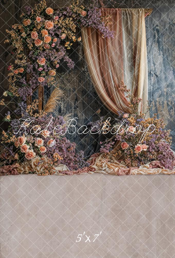 Kate Bohème Floral Beige Rideau Gris foncé Toile de fond conçue par Emetselch - Kate Backdrop FR