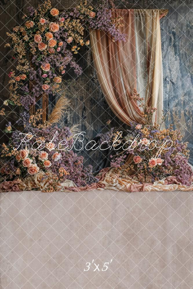 Kate Bohème Floral Beige Rideau Gris foncé Toile de fond conçue par Emetselch - Kate Backdrop FR