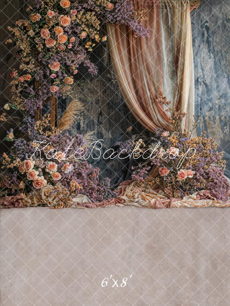 Kate Bohème Floral Beige Rideau Gris foncé Toile de fond conçue par Emetselch - Kate Backdrop FR