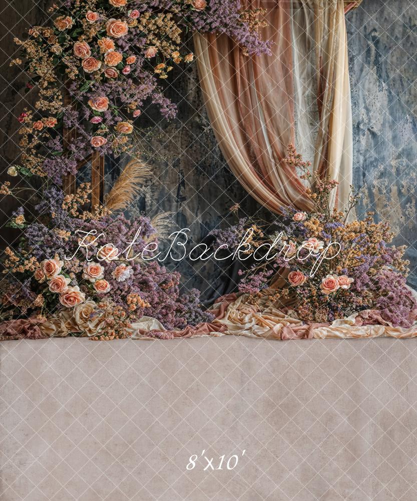 Kate Bohème Floral Beige Rideau Gris foncé Toile de fond conçue par Emetselch - Kate Backdrop FR