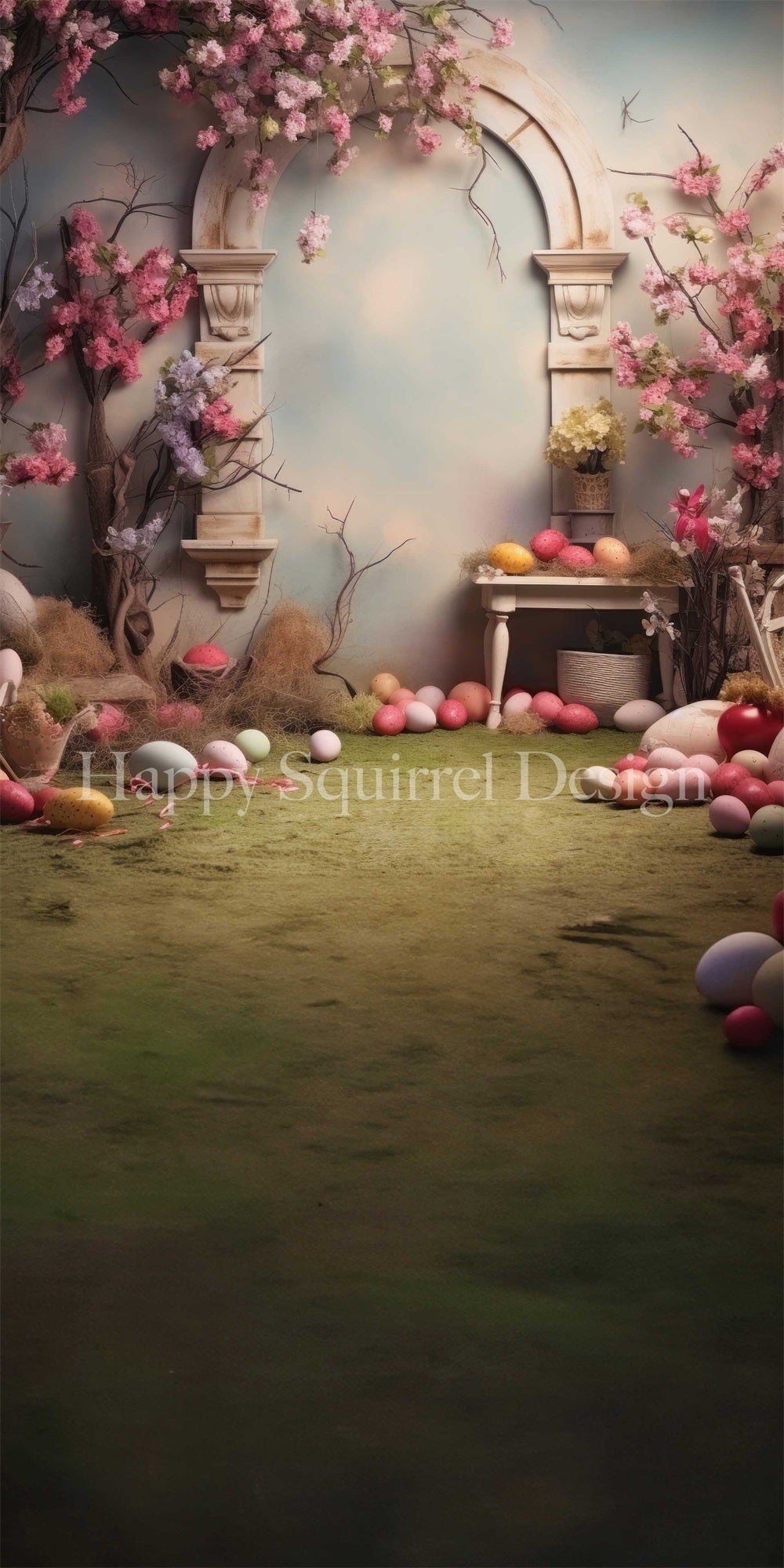 Kate Sweep Mur-à-Sol Oeuf de Pâques Jardin Toile de fond conçue par Happy Squirrel Design - Kate Backdrop FR