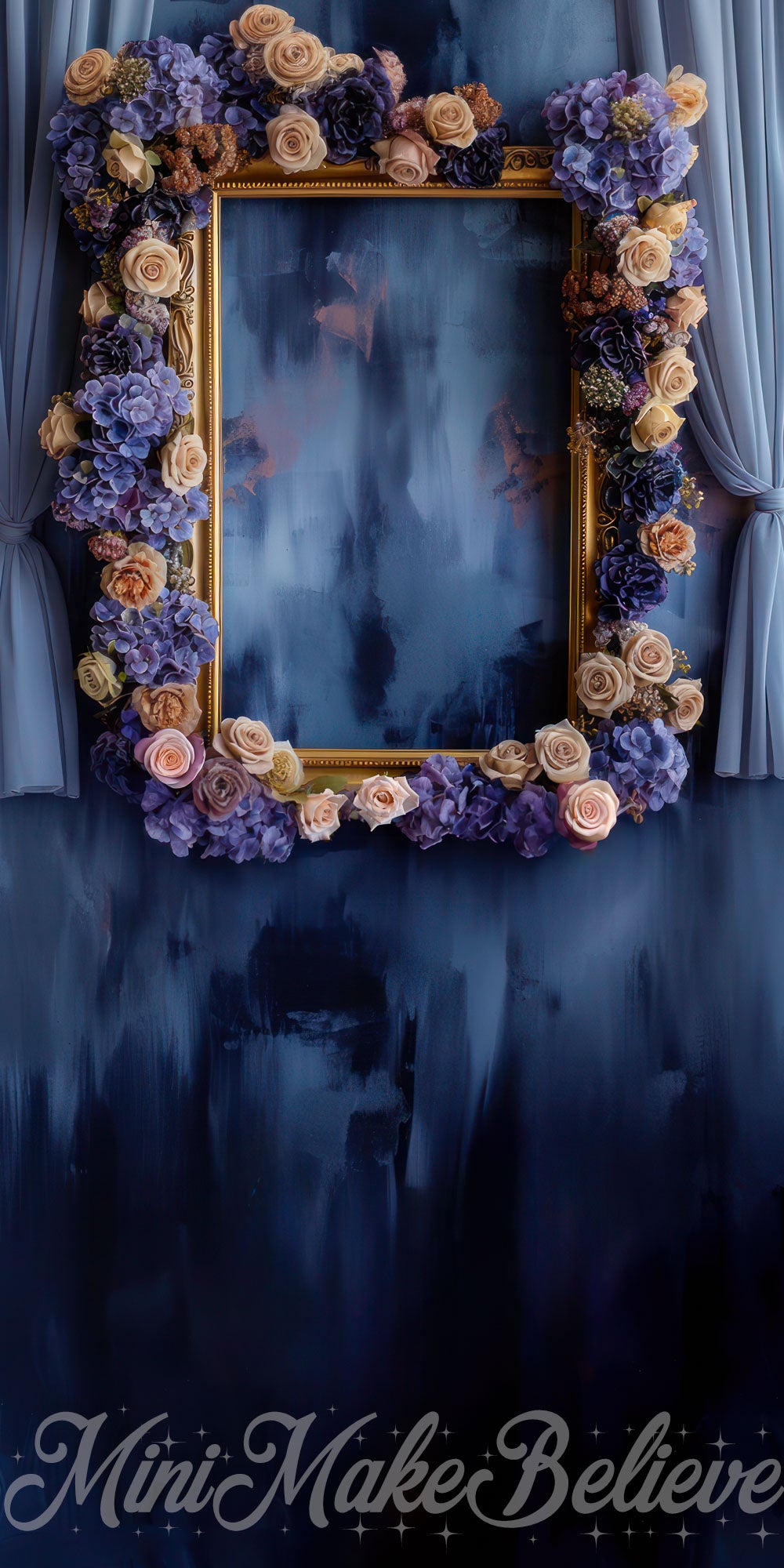 Kate Sweep Mur-à-Sol Fleurs Cadre Bleu Rideau Toile de fond conçue par Mini MakeBelieve - Kate Backdrop FR