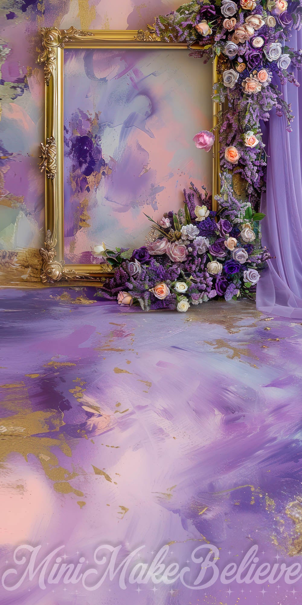Kate Sweep Mur-à-Sol Fleurs Cadre Violet Élégant Toile de fond conçue par Mini MakeBelieve