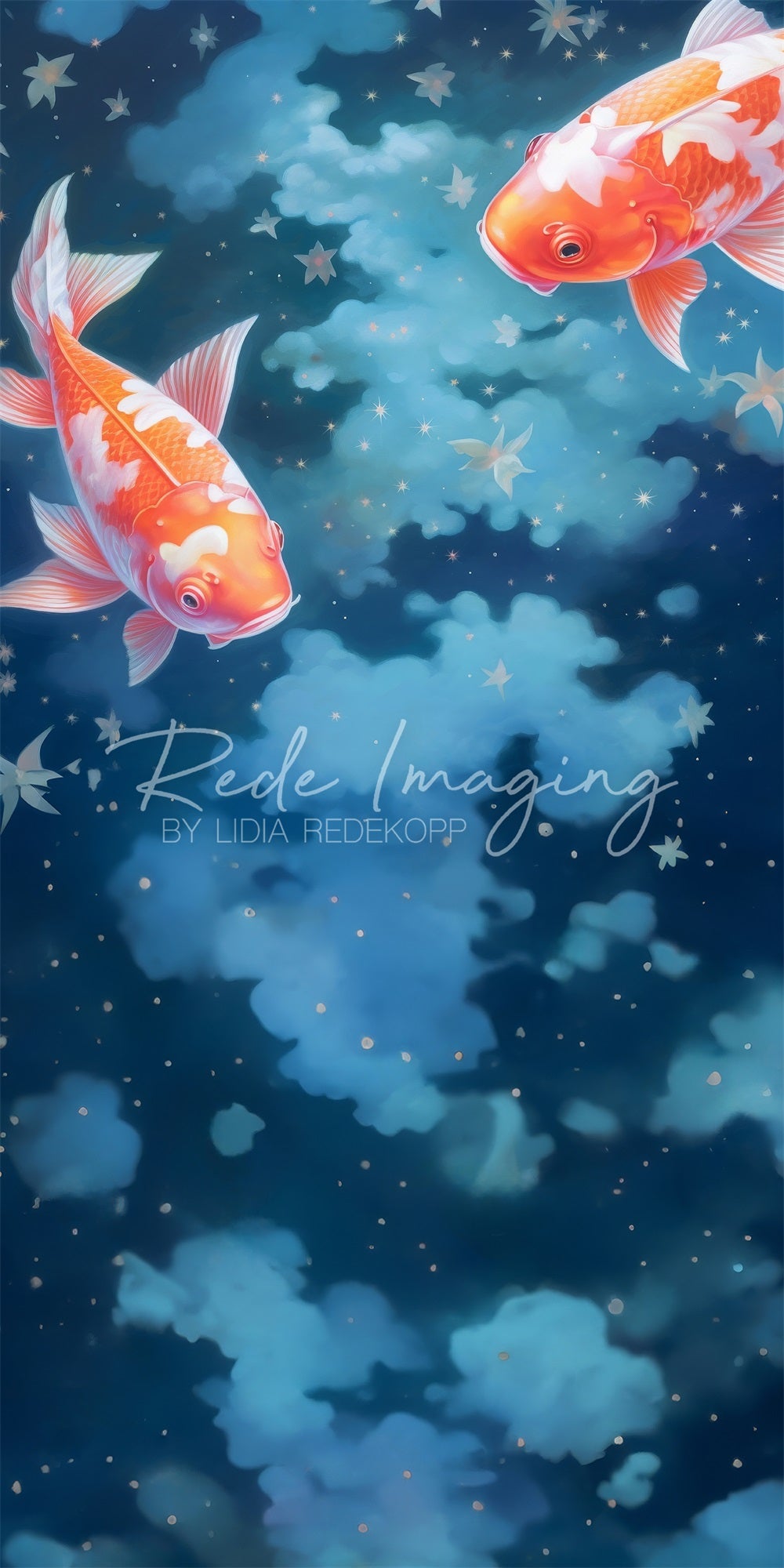 Kate Sweep Mur-à-Sol Koi chanceux Poisson Onirique Nuages Toile de fond conçue par Lidia Redekopp - Kate Backdrop FR