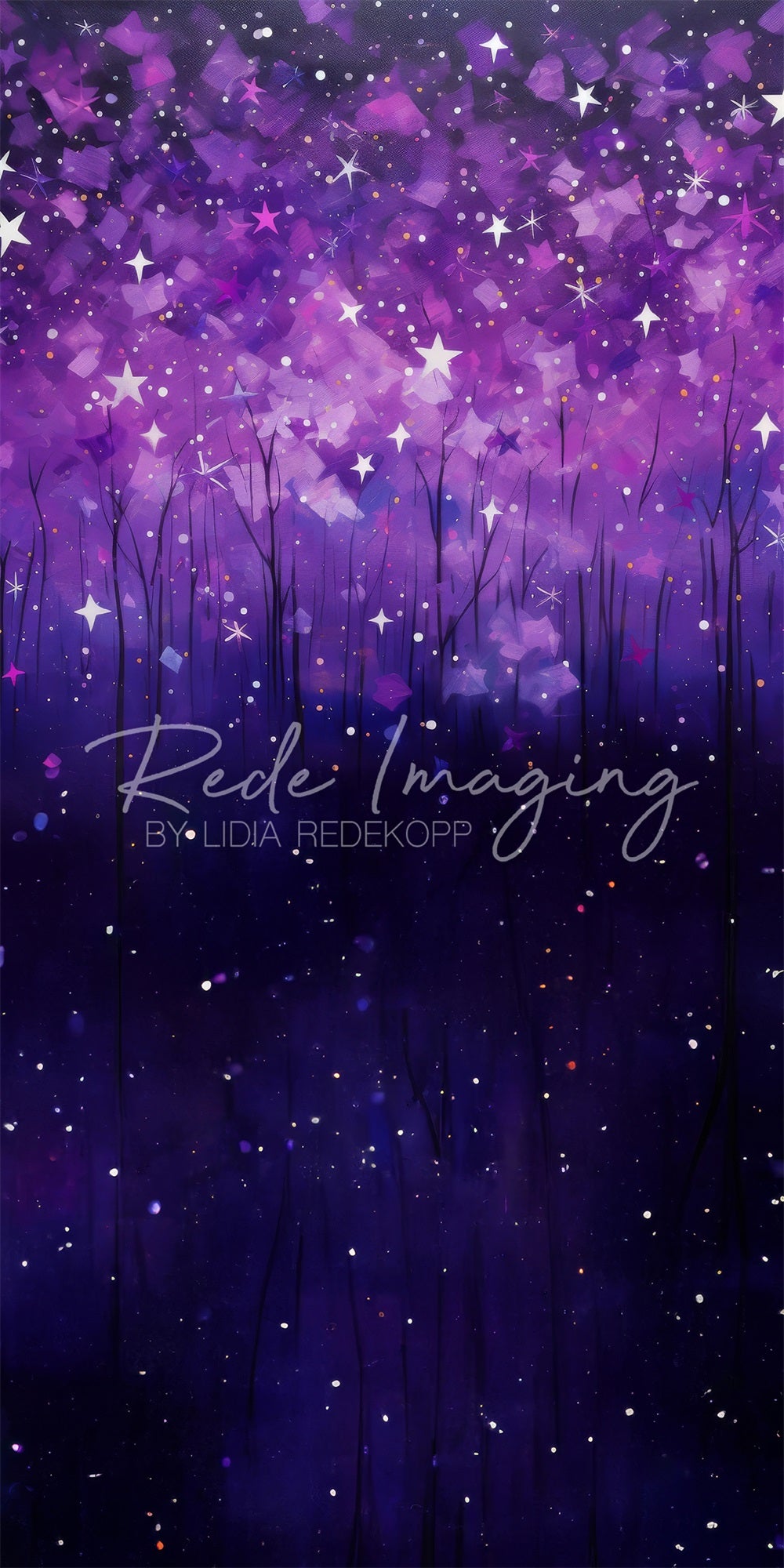 Kate Sweep Mur-à-Sol Peint Violet Forêt Étoiles Rêve Toile de fond conçue par Lidia Redekopp - Kate Backdrop FR