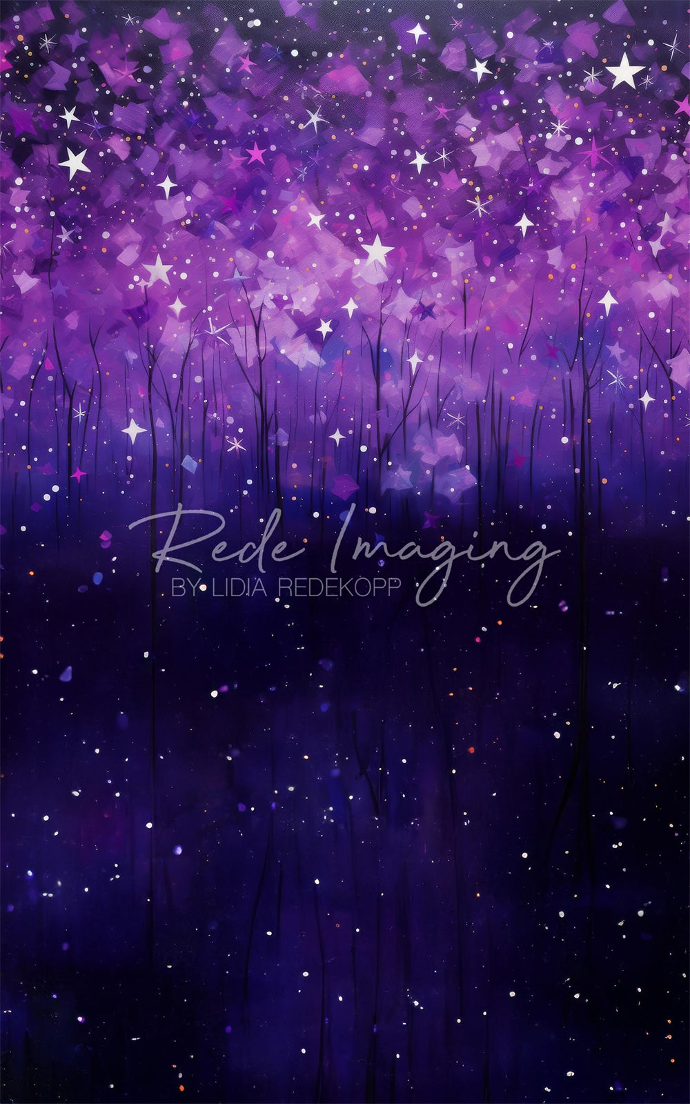 Kate Sweep Mur-à-Sol Peint Violet Forêt Étoiles Rêve Toile de fond conçue par Lidia Redekopp - Kate Backdrop FR