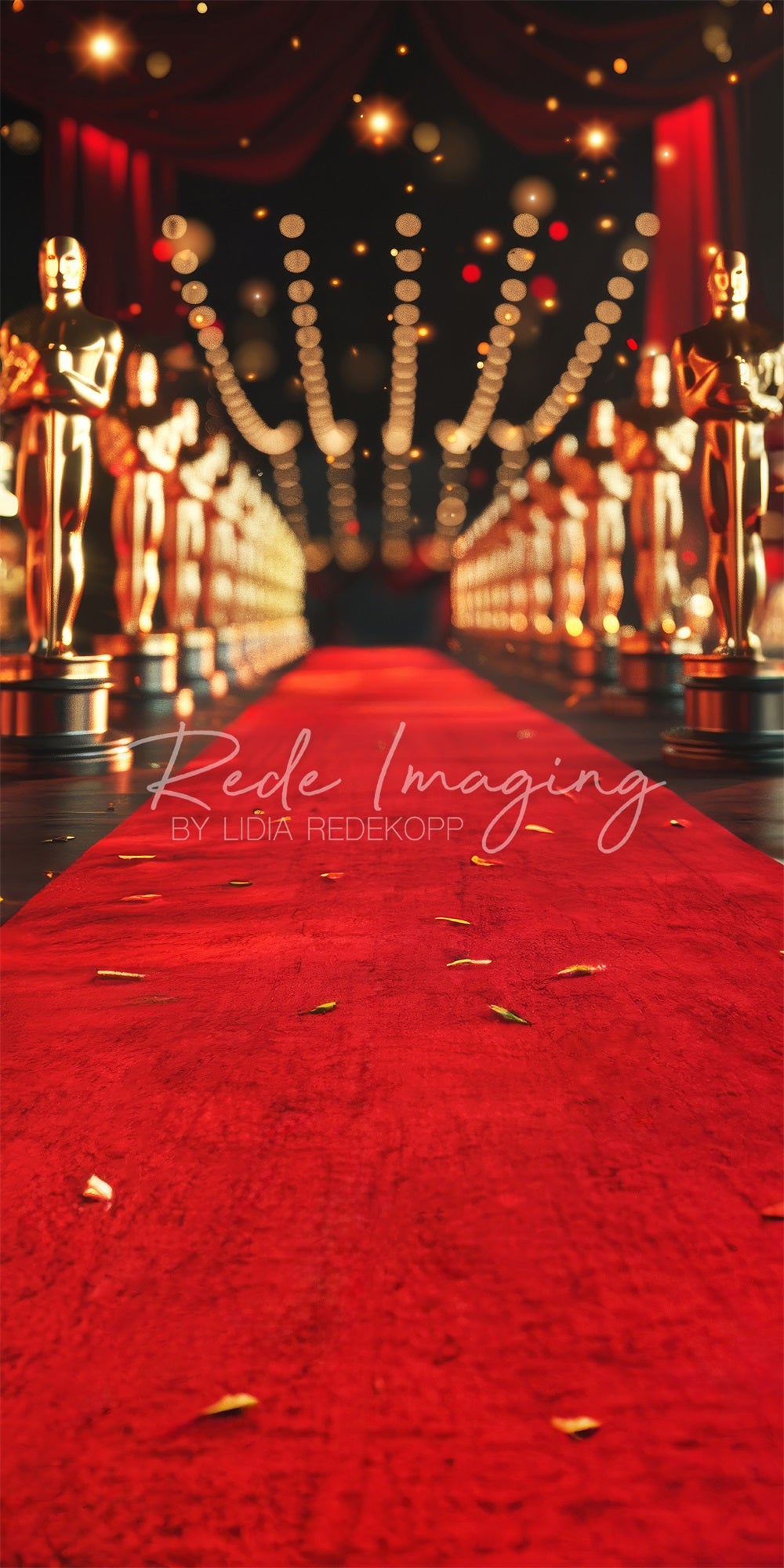 Kate Sweep Mur-à-Sol Soirée des Oscars Tapis Rouge Doré Toile de fond conçue par Lidia Redekopp - Kate Backdrop FR