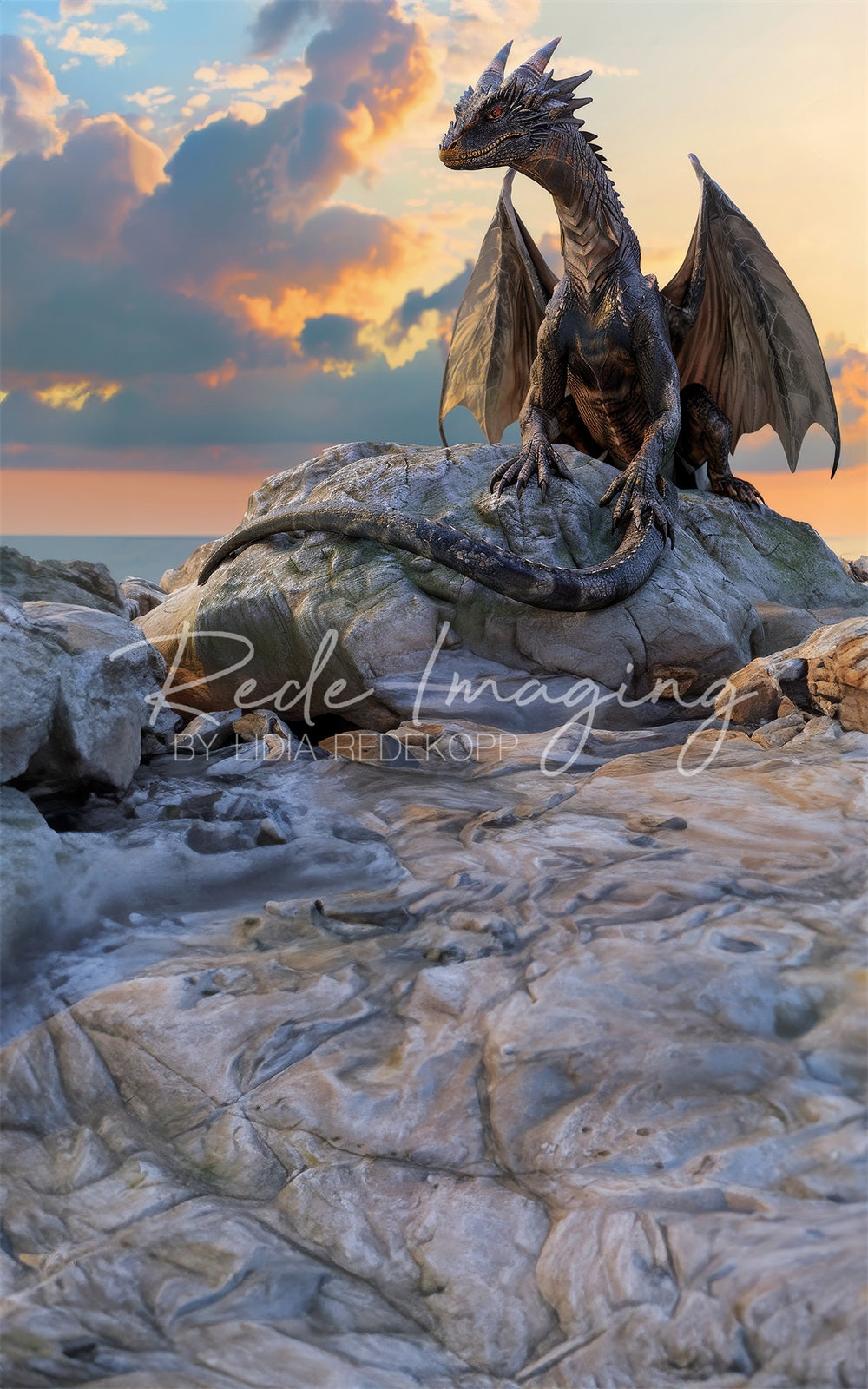 Kate Sweep Mur-à-Sol Majestueux Dragon Nuages Toile de fond conçue par Lidia Redekopp - Kate Backdrop FR