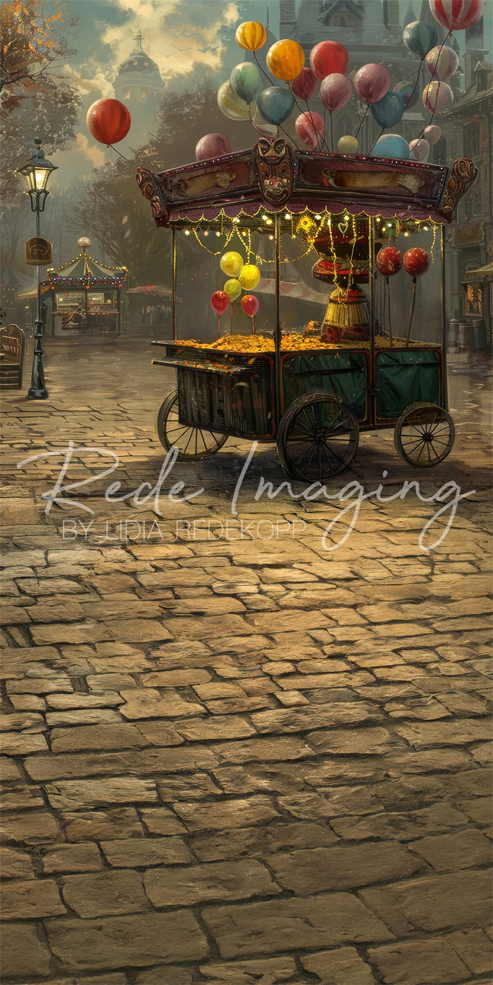 Kate Sweep Mur-à-Sol Vintage Carnaval Cirque Rue Ballons Toile de fond conçue par Lidia Redekopp - Kate Backdrop FR