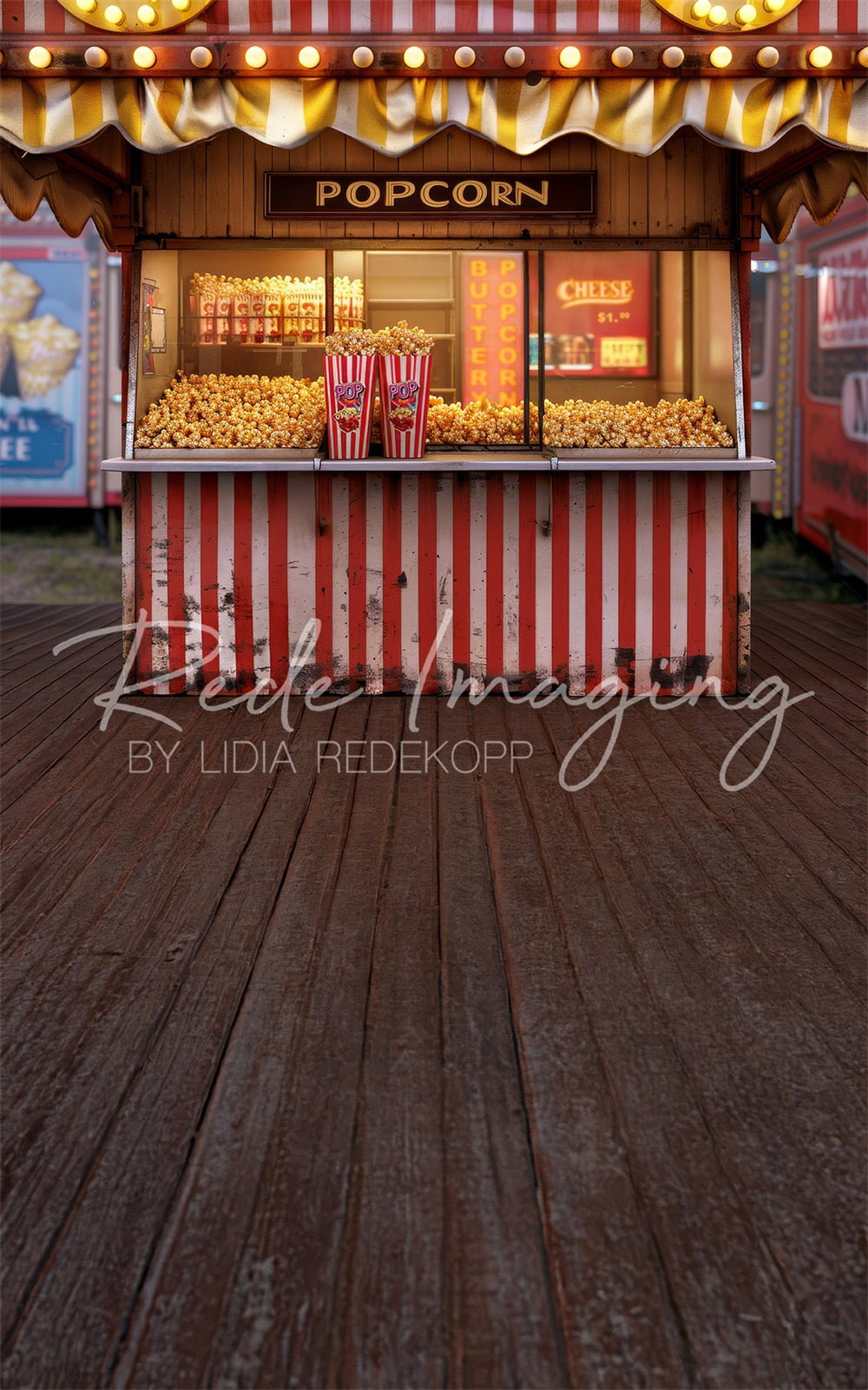 Kate Sweep Mur-à-Sol Parc d'attractions Stand de pop-corn Toile de fond conçue par Lidia Redekopp - Kate Backdrop FR