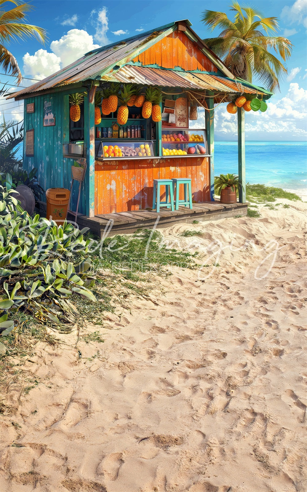 Kate Sweep Mur-à-Sol Été Mer Plage Magasin de fruits Toile de fond conçue par Lidia Redekopp - Kate Backdrop FR
