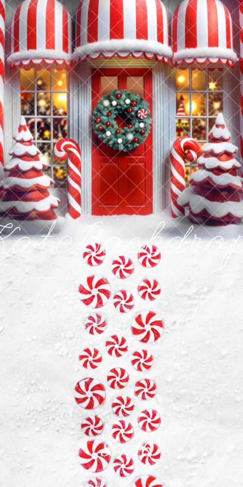 Kate Sweep Mur-à-Sol Noël Canne en Bonbon Neige Toile de fond conçue par Mini MakeBelieve - Kate Backdrop FR