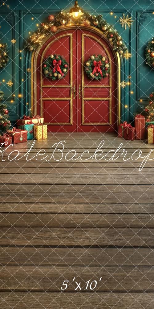 Kate Sweep Mur-à-Sol Mur Rétro Porte Rouge Noël Toile de fond conçue par Lidia Redekopp - Kate Backdrop FR