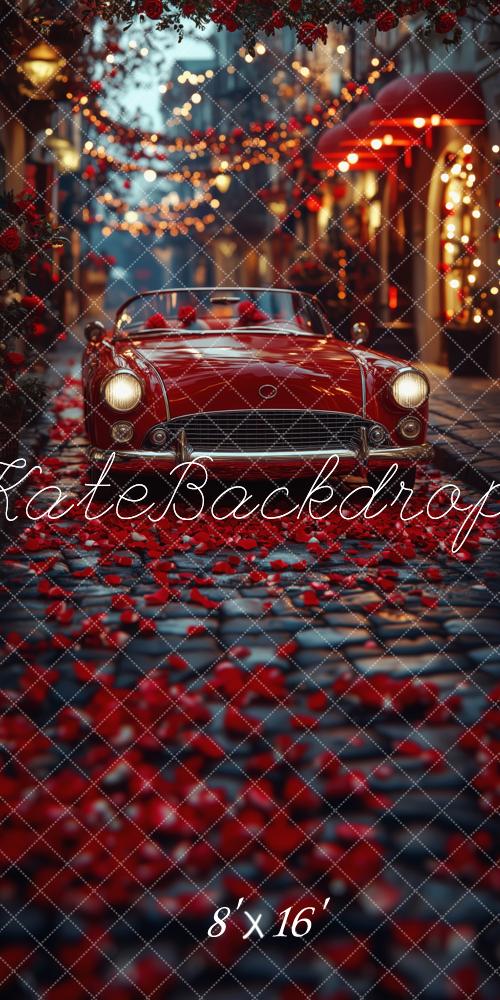 Kate Sweep Mur-à-Sol Saint-Valentin Voiture Rouge Toile de fond conçue par Patty Roberts - Kate Backdrop FR