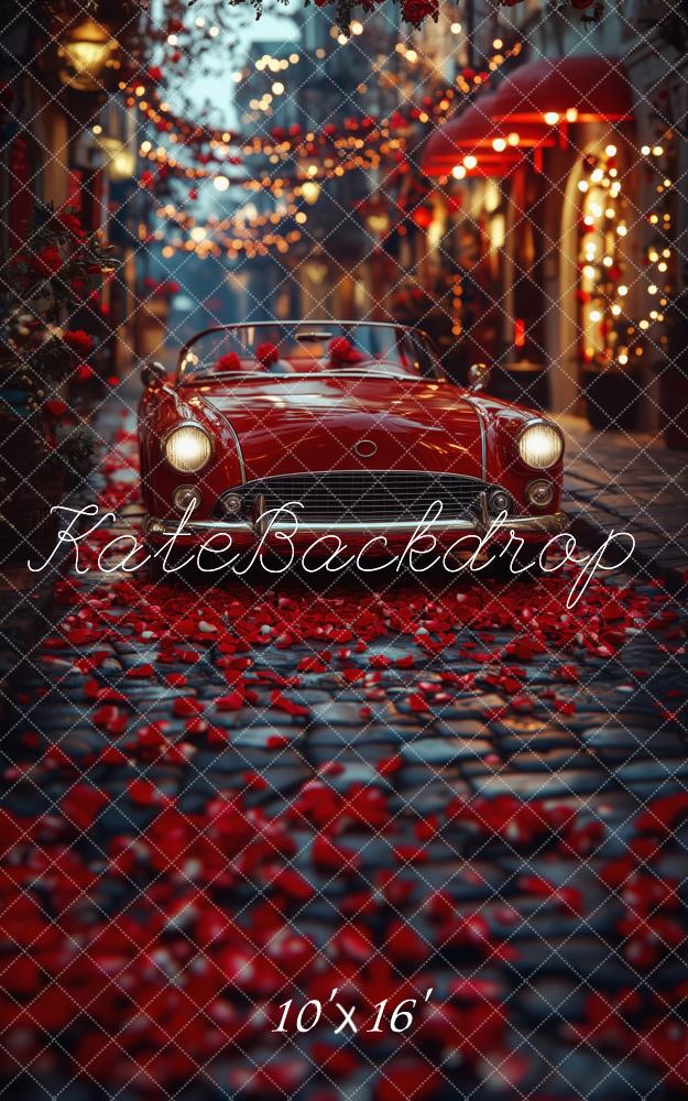 Kate Sweep Mur-à-Sol Saint-Valentin Voiture Rouge Toile de fond conçue par Patty Roberts - Kate Backdrop FR