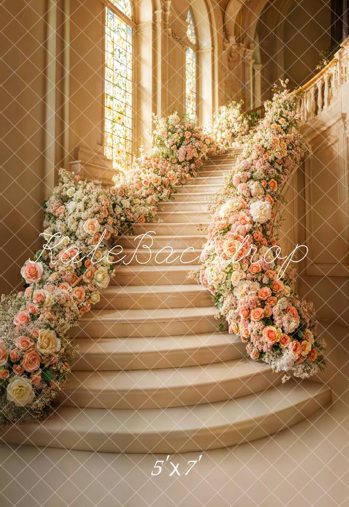 Kate Printemps Escaliers Mariage Fleurs Toile de fond conçue par Emetselch - Kate Backdrop FR