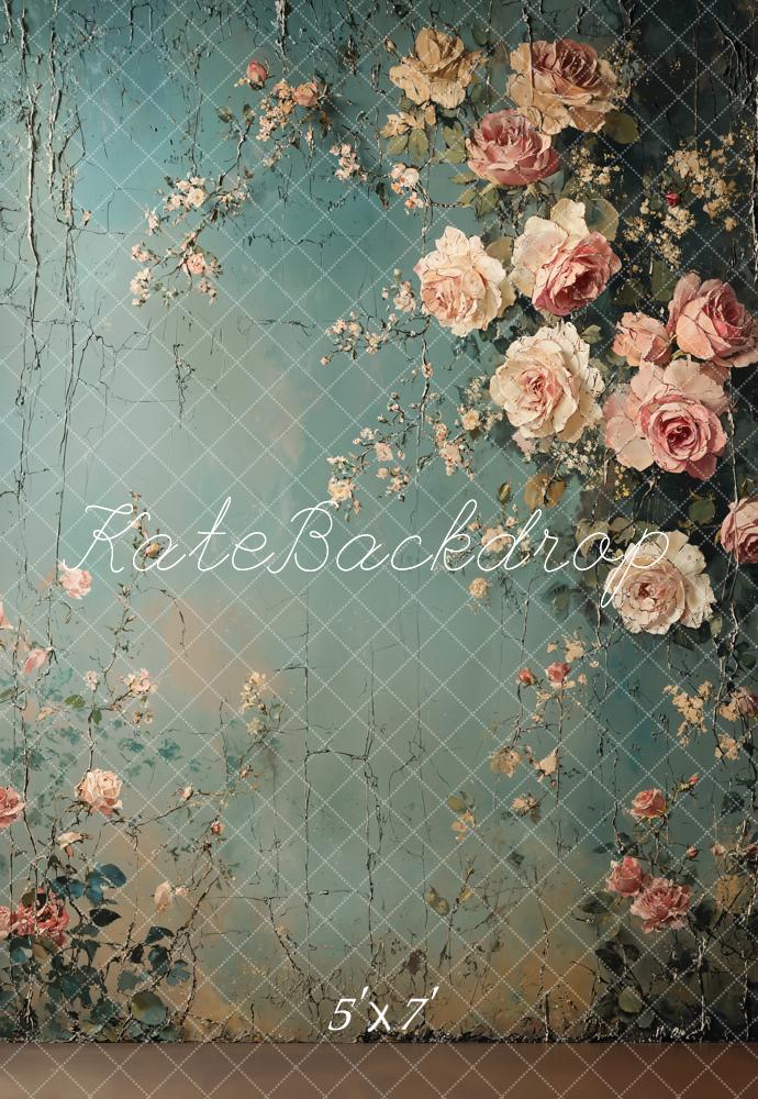 Kate Beaux-arts Vintage Floral Mur Bleu Toile de fond conçue par Emetselch - Kate Backdrop FR