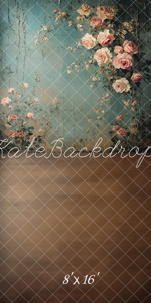 Kate Sweep Mur-à-Sol Beaux-arts Vintage Floral Mur Bleu Toile de fond conçue par Emetselch - Kate Backdrop FR