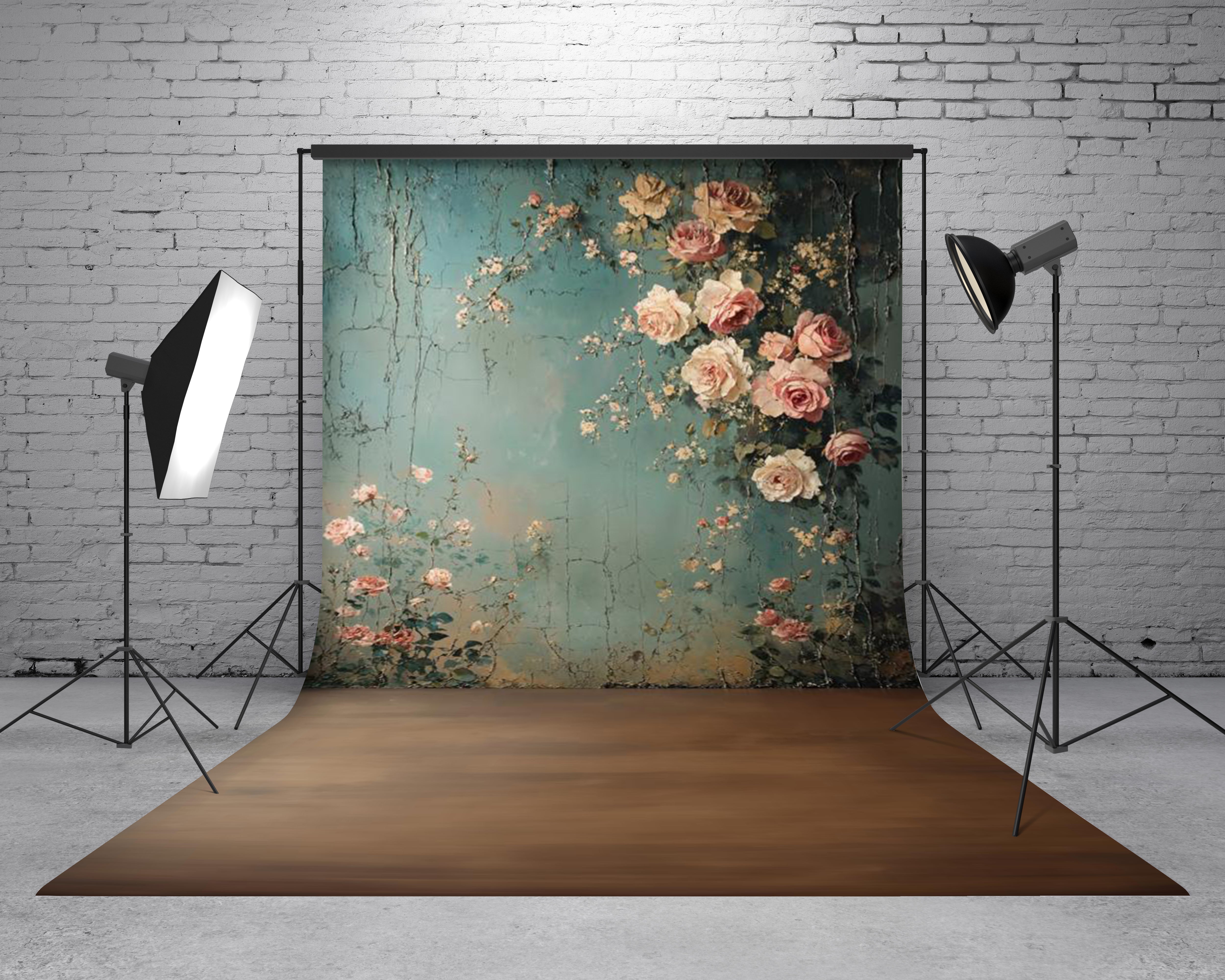 Kate Sweep Mur-à-Sol Beaux-arts Vintage Floral Mur Bleu Toile de fond conçue par Emetselch - Kate Backdrop FR